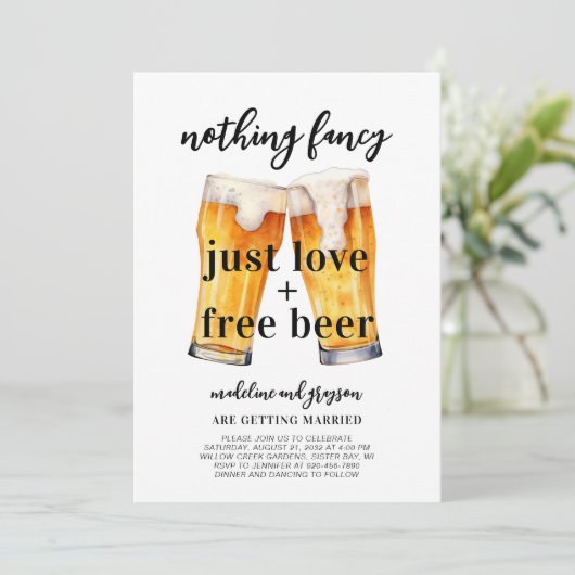 無おもしろいファンシー愛のビールカジュアル結婚の 招待状 (スタンド正面)
