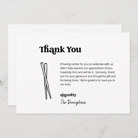 無おもしろい料ラーメン結婚のサンキューカード サンキューカード (正面/裏面)