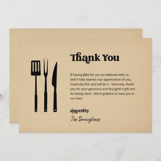 無おもしろい料BBQ結婚サンキューカード サンキューカード (正面/裏面)