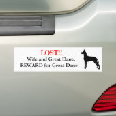 無くなった妻およびグレートデーン。 報酬! バンパーステッカー (車上)