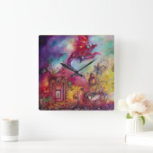 無くなった影/飛行赤いドラゴンの庭 スクエア壁時計 (ホーム)