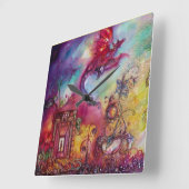 無くなった影/飛行赤いドラゴンの庭 スクエア壁時計 (傾斜)