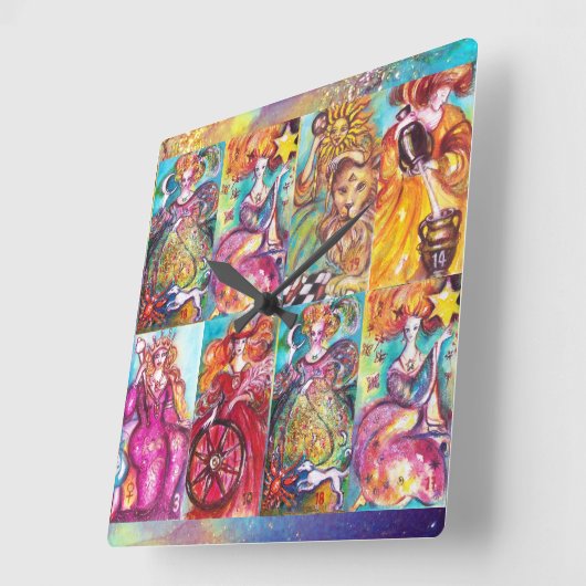 無くなった影/STARの月、日曜日の皇后のTAROTS スクエア壁時計 (傾斜)