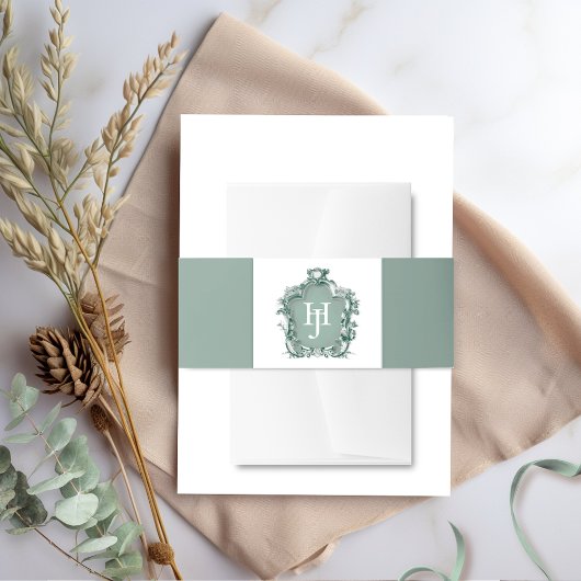 無エレガント時グリーンモノグラム結婚ズ 招待状ベリーバンド