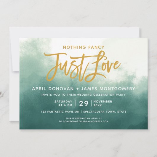 無グラデーションいラブファンシーブラシタイポグラフィ 招待状 (正面)