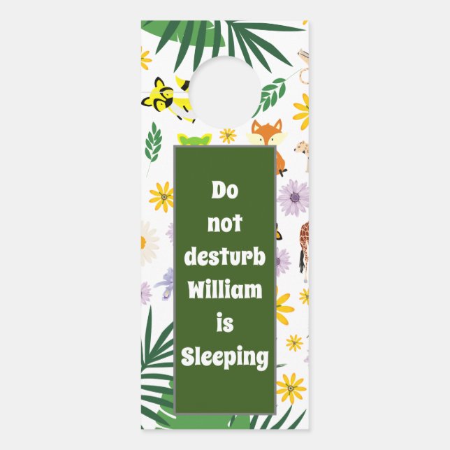 無人化サファリ子供部屋カラフル模様の動物 ドアノブサイン (正面)