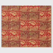無光沢の包装紙、30" x 15'赤及び金ゴールドのペイズリー ラッピングペーパー (フラット)
