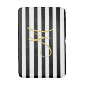 無地のな白黒ストライブ柄の金モノグラム バスマット (正面縦)