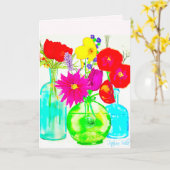 無地のカードに色とりどりの花 カード (黄色い花)