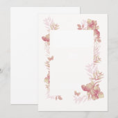 無地のカード - ピンクの花と蝶のモチーフ 招待状 (正面/裏面)