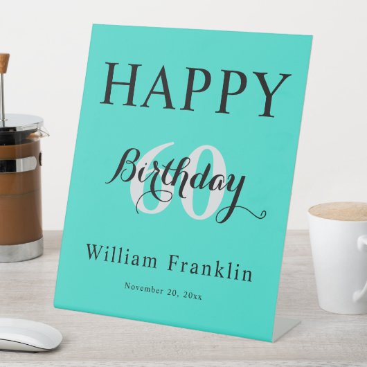 無地のターコイズ60thバースデーパーティーお祝い 台座サイン (インサイチュ)