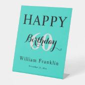 無地のターコイズ60thバースデーパーティーお祝い 台座サイン (正面)