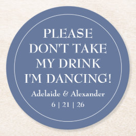 無地のダスティブルー結婚ズ ラウンドペーパーコースター