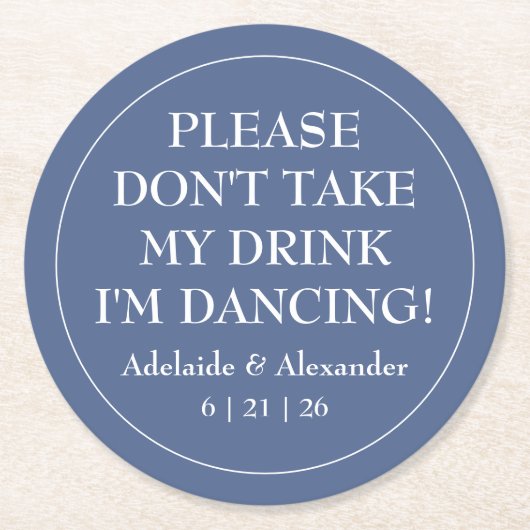 無地のダスティブルー結婚ズ ラウンドペーパーコースター (正面)