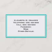 無地のティール（緑がかった色）、コーラルレッドリボン名モノグラム 名刺 (裏面)