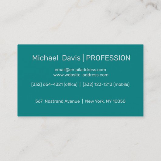 無地のティール（緑がかった色） – モノグラムの追加 名刺 (裏面)