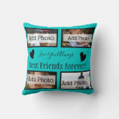 無地のティール(緑がかった色)青最高の友の写真 クッション (裏面)