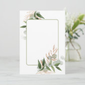 無地のデザインにオリーブグリーンの葉のスプレー 招待状 (スタンド正面)