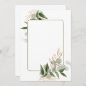 無地のデザインにオリーブグリーンの葉のスプレー 招待状 (正面/裏面)