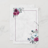 無地のバーガンディと青の水彩花の結婚式の招待状 招待状 (正面/裏面)