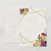 無地のバーガンディーと黄色の花の結婚式 招待状 (正面/裏面)