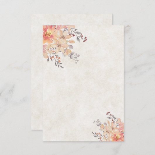 無地のブライダル予算 オレンジ色の水彩花のウェディング 招待状 (正面/裏面)