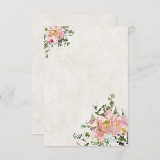 無地のブライダル予算 ブラッシュとアイボリーの花のウェディング 招待状 (正面/裏面)