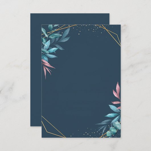無地のブルーとピンクの植物のウェディングプラン 招待状 (正面/裏面)
