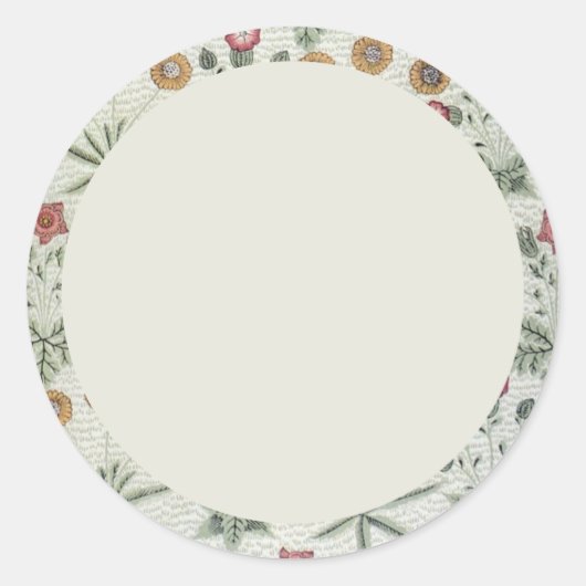 無地のベージュと緑の花柄ラベル ラウンドシール (正面)
