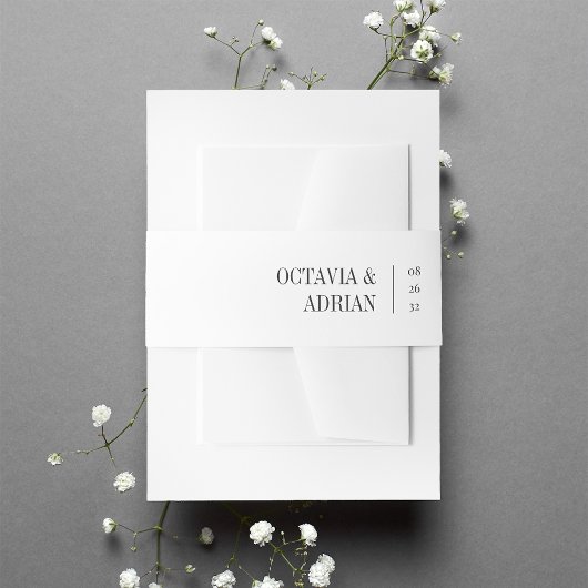 無地のホワイト+アッシュブラックレタリング結婚ズ 招待状ベリーバンド