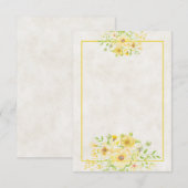 無地の予算 黄色の水彩花模様のウェディング  招待状 (正面/裏面)