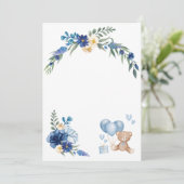 無地の水彩花テディベア 青い風船 招待状 (スタンド正面)