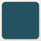 無地の深いアクアティール（緑がかった色）ブルー スクエアペーパーコースター (正面)