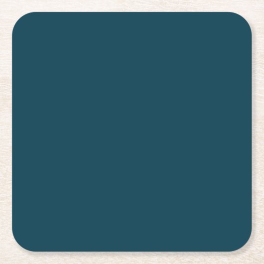 無地の深いアクアティール（緑がかった色）ブルー スクエアペーパーコースター (正面)