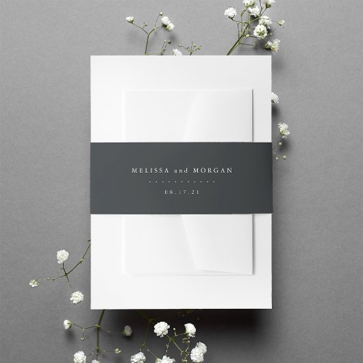 無地の炭オフブラックパーソナライズされた結婚の 招待状ベリーバンド