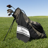 無地の白黒スストライプクリプト名 ゴルフタオル (グリーン)