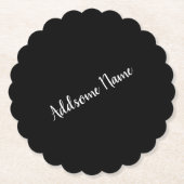 無地の色モダン基本黒モノグラムの ペーパーコースター (正面)