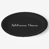 無地の色モダン基本黒モノグラムの ペーパープレート (アングル)