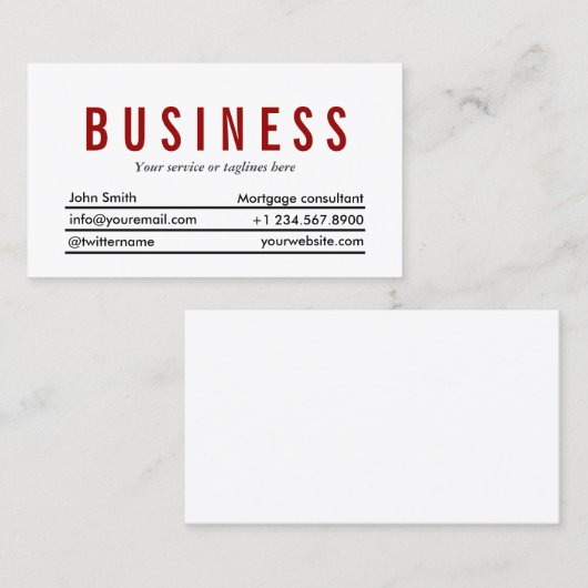 無地の赤いタイトルモーゲージエージェントの名刺 名刺 (正面/裏面)