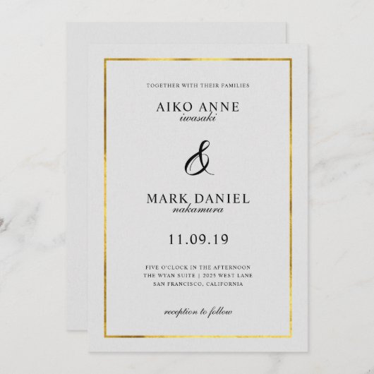 無地の金ゴールドフレーム結婚式招待状 招待状 (正面/裏面)