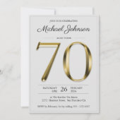 無地の金ゴールド文字グシンプルレー誕生日 招待状 (正面)