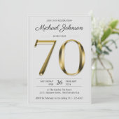 無地の金ゴールド文字グシンプルレー誕生日 招待状 (スタンド正面)