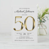 無地の金ゴールド50誕生日ライトグレーエレガントパーティー 招待状 (スタンド正面)