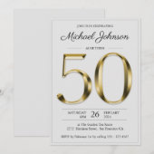 無地の金ゴールド50誕生日ライトグレーエレガントパーティー 招待状 (正面/裏面)