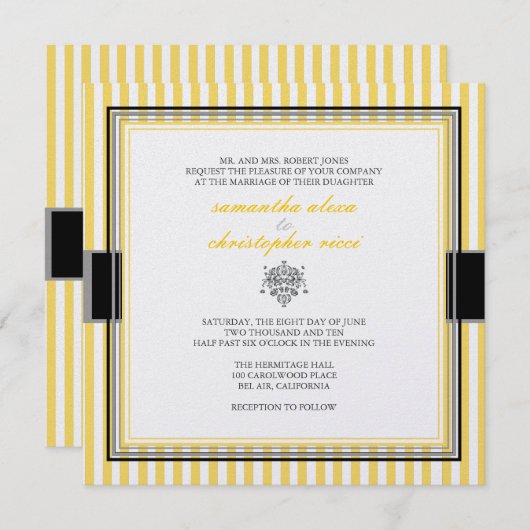 無地の黄色のストライプ結婚式招待状 招待状 (正面/裏面)