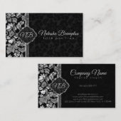 無地の黒と銀のダマスク 名刺 (正面/裏面)