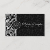 無地の黒と銀のダマスク 名刺 (正面)