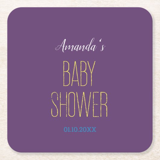 無地インディゴイエローミニマルモダンリストベビーシャワー スクエアペーパーコースター (正面)