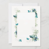 無地カード - 緑と青の花と蝶のモチーフ 招待状 (正面)