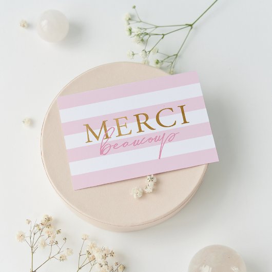 無地ピンクストライプ メルシーフォールデッドサンキューレター サンキューカード